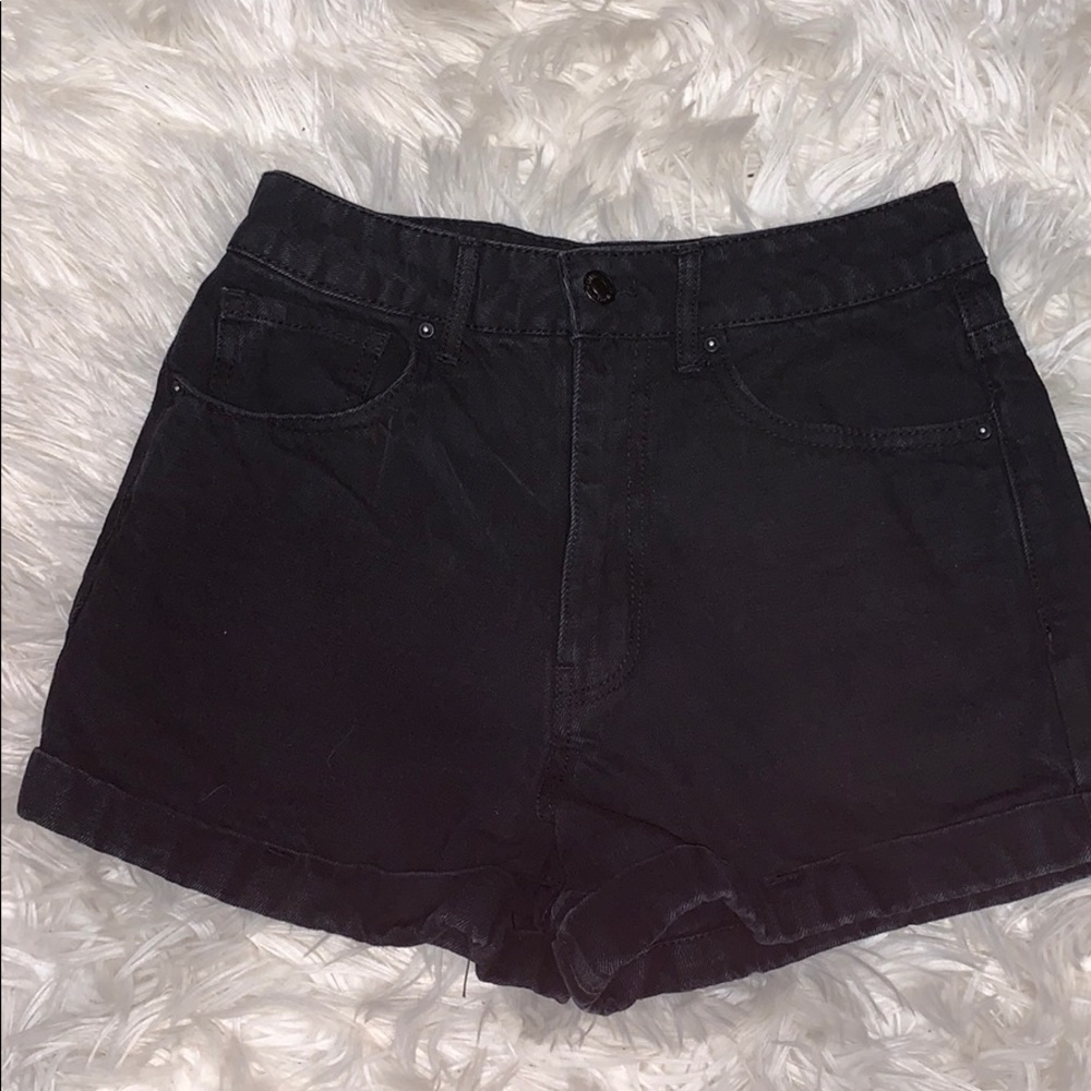 Black cuffed denim shorts